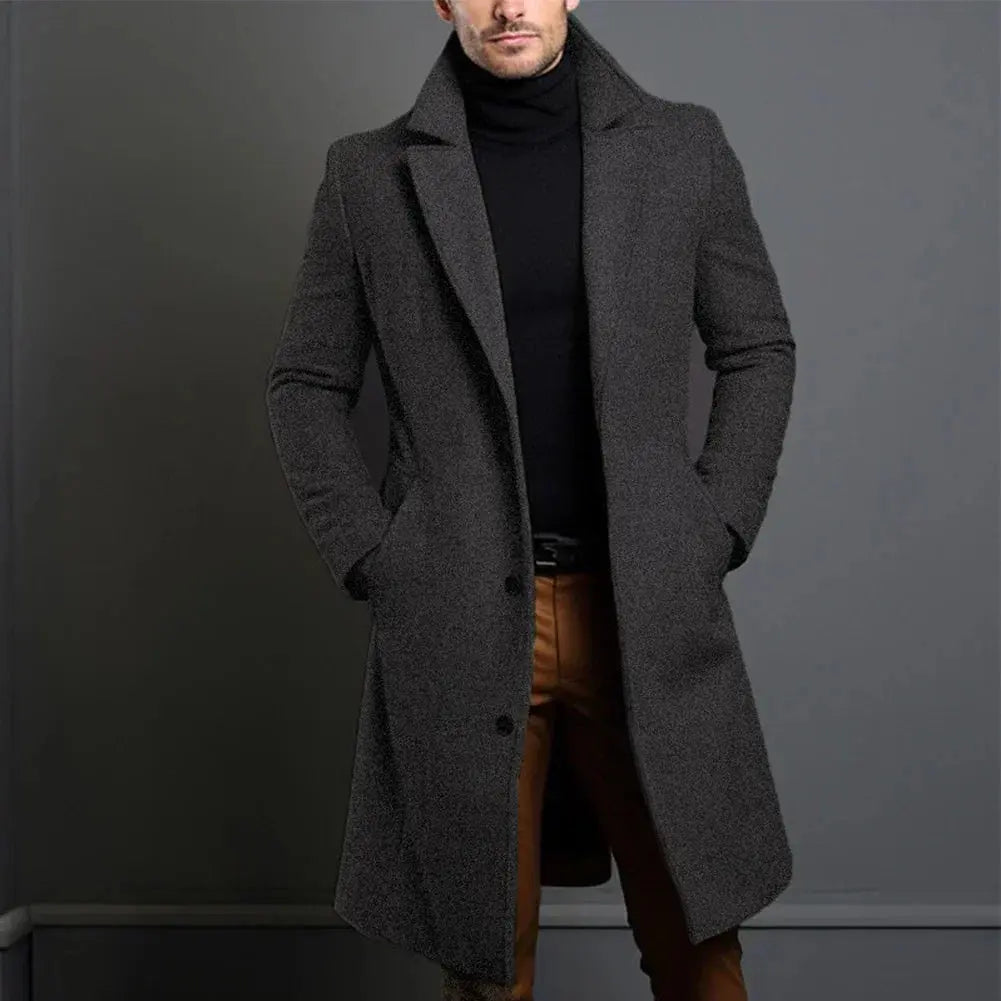 Męski Płaszcz Elegancki Dopasowany Klasyczny Styl Premium