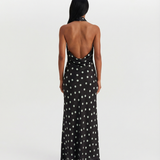 Azuramoda | Elegancka Sukienka Maxi w Groszki z Odkrytymi Plecami
