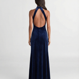 Azuramoda | Sukienka Maxi Halter Rozkloszowana Elegancka Wieczorowa