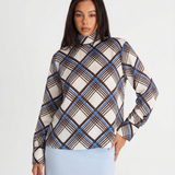 Azuramoda | Elegancka Koszula w Geometryczny Wzór z Kołnierzykiem