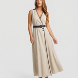 Azuramoda | Sukienka Maxi z Paskiem Elegancka Rozkloszowana Kreacja