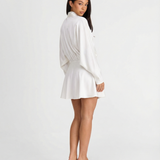 Azuramoda | Long Sleeve Tie Neck Blouse – Elegant Peplum Silhouette