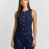 Azuramoda | Stylowy Komplet Damski Kamizelka i Spodnie Denim Nowoczesny Styl