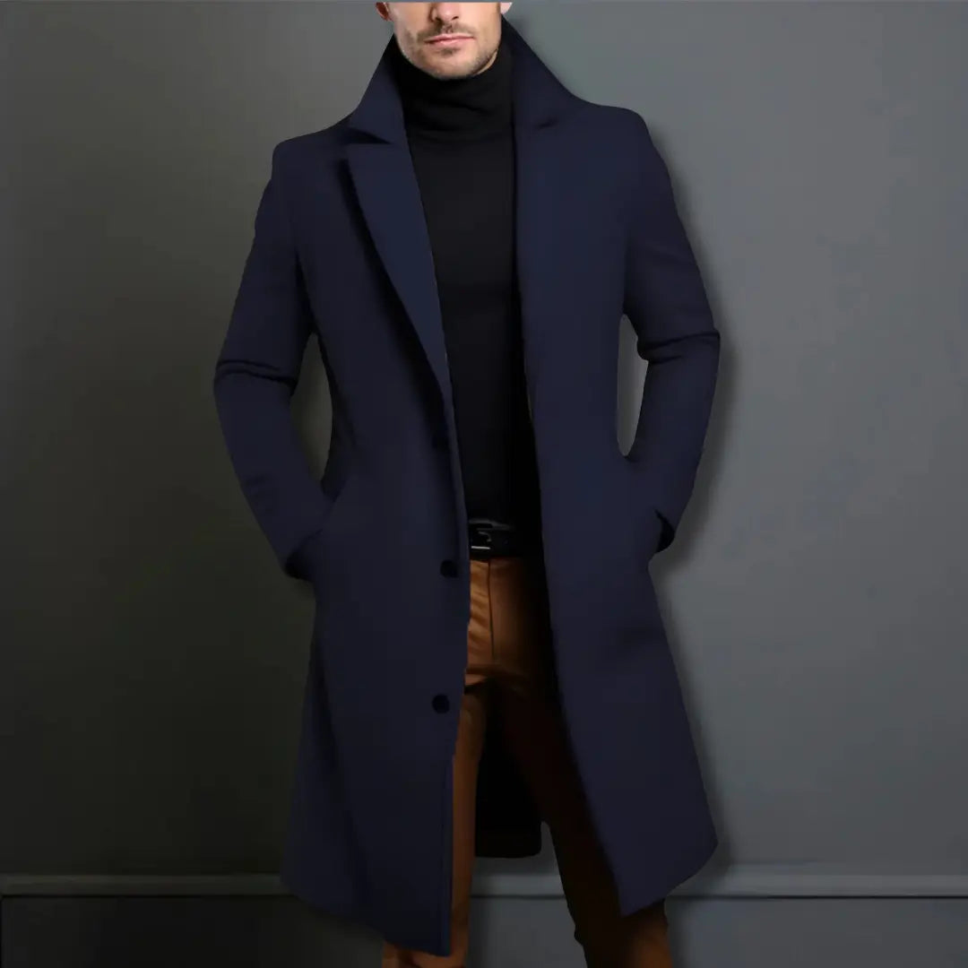 Męski Płaszcz Elegancki Dopasowany Klasyczny Styl Premium
