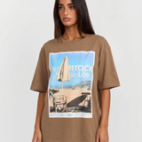 Azuramoda | Luźny T-shirt z Nadrukiem Graficznym i Krótkim Rękawem