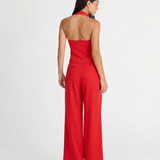 Azuramoda | Elegancki Komplet z Topem Halter i Szerokimi Spodniami