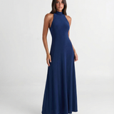 Azuramoda | Sukienka Maxi Halter Rozkloszowana Elegancka Wieczorowa