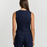 Azuramoda | Stylowy Komplet Damski Kamizelka i Spodnie Denim Nowoczesny Styl