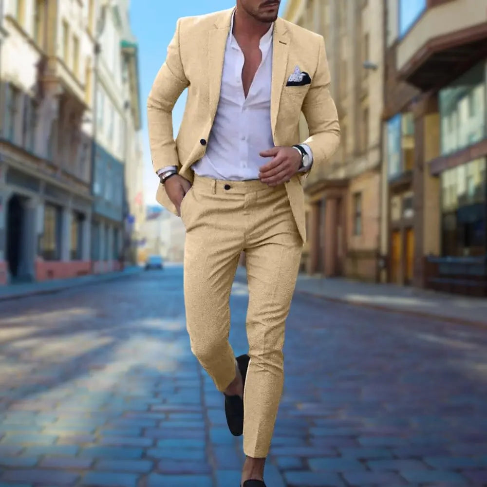 Męski garnitur slim fit elegancki nowoczesny styl biznesowy