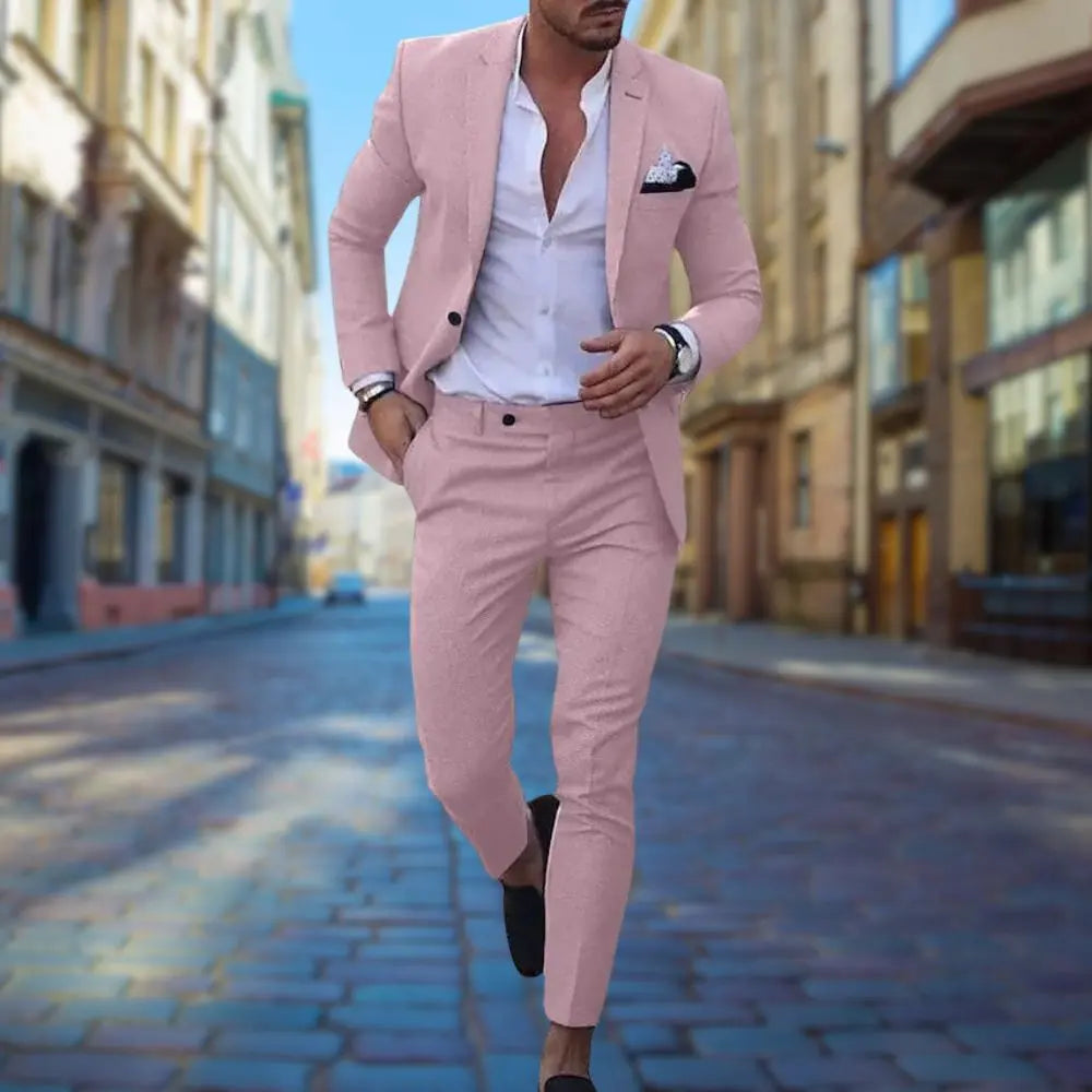 Męski garnitur slim fit elegancki nowoczesny styl biznesowy