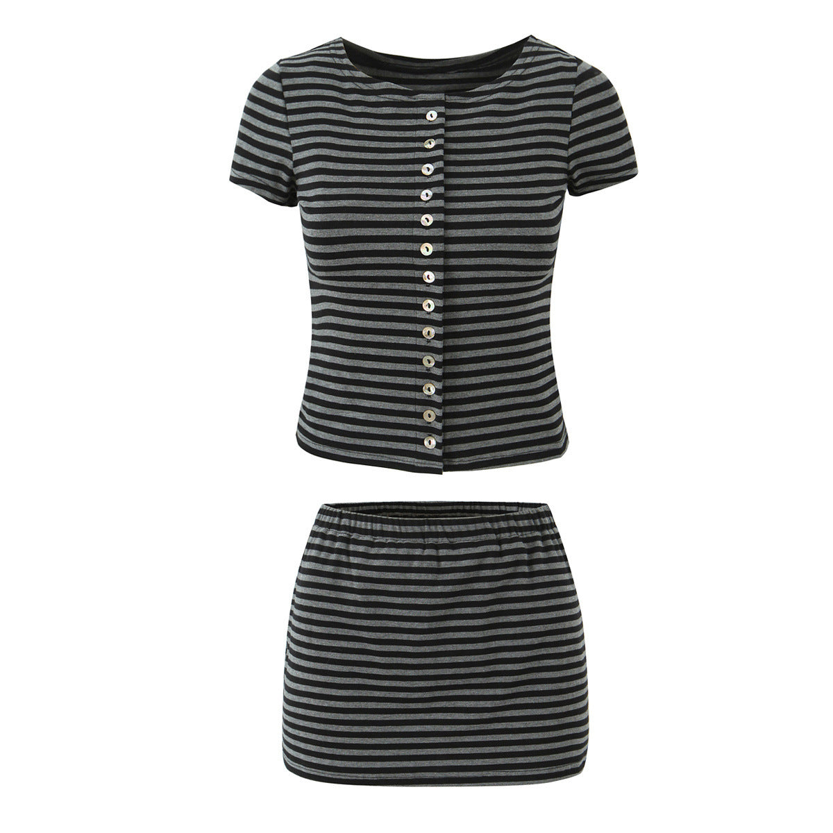 Azuramoda | Stylowy Komplet Damski Bluzka i Spódnica Paski Nowoczesny Look