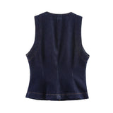 Azuramoda | Stylowy Komplet Damski Kamizelka i Spodnie Denim Nowoczesny Styl