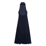 Azuramoda | Sukienka Maxi Halter Rozkloszowana Elegancka Wieczorowa