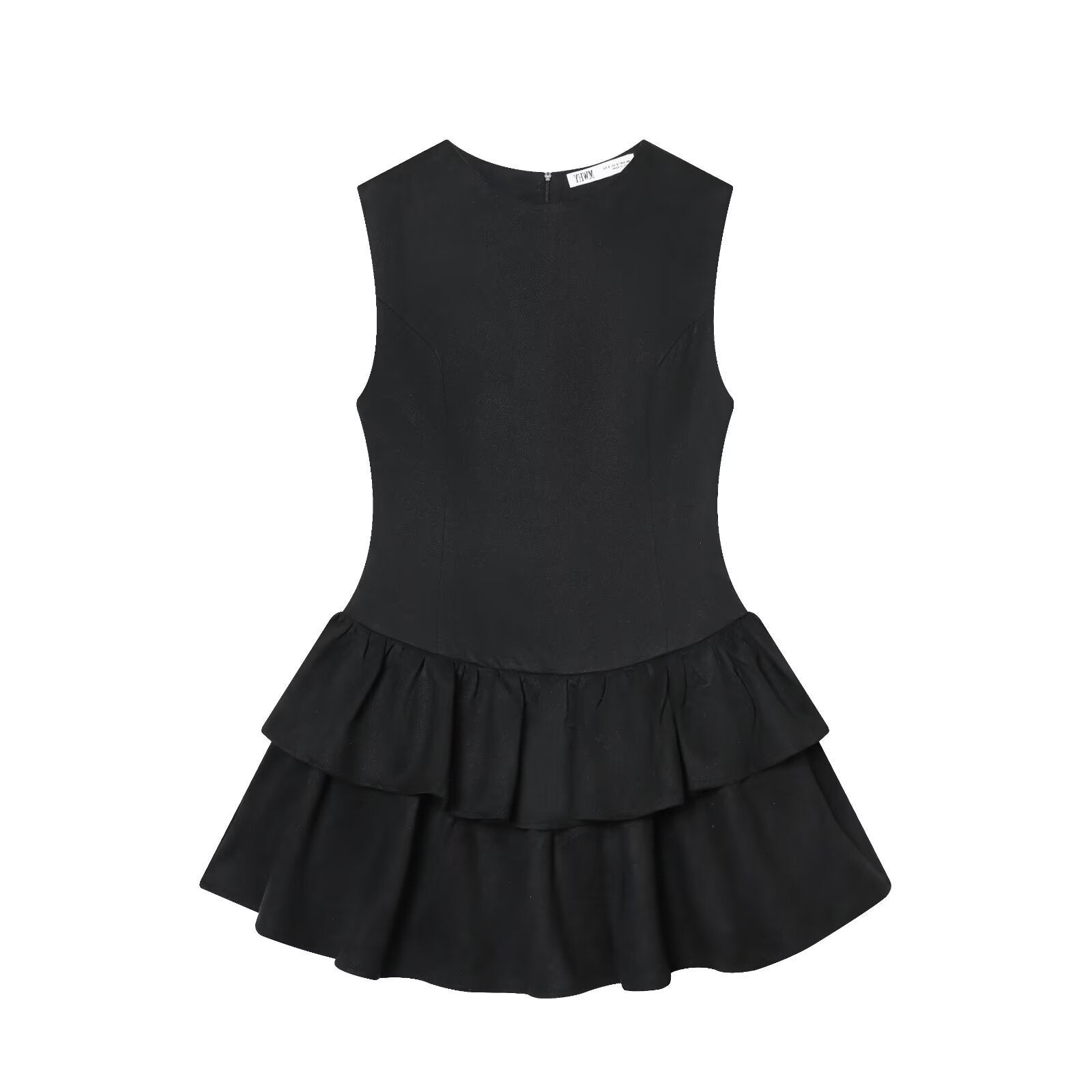 Azuramoda | Sukienka Mini z Falbanami Bez Rękawów Elegancka Rozkloszowana