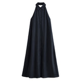 Azuramoda | Sukienka Maxi Halter Rozkloszowana Elegancka Minimalistyczna