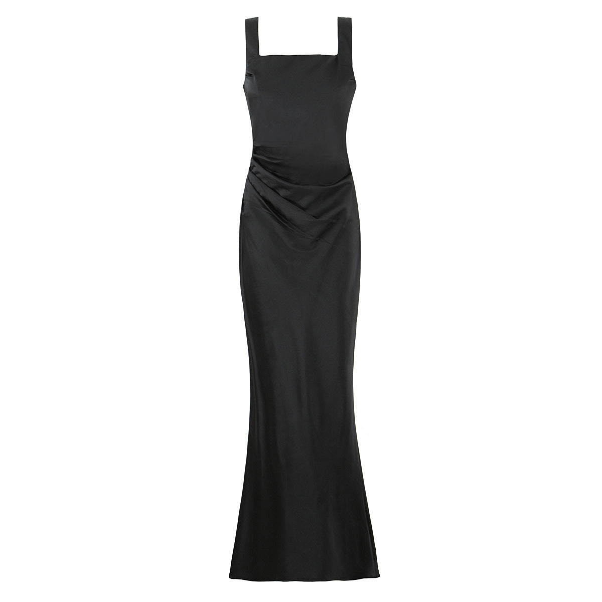 Azuramoda | Sukienka Maxi Satynowa na Ramiączkach Drapowana Elegancka
