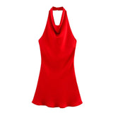 Azuramoda | Sukienka Mini z Dekoltem Halter Elegancka Dopasowana Kreacja