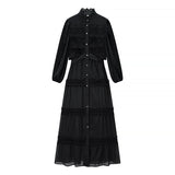 Azuramoda | Elegancka Sukienka Maxi z Koronką i Długim Rękawem