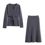 Azuramoda | Elegancki Komplet Damski Sweter i Spódnica Dopasowany Styl