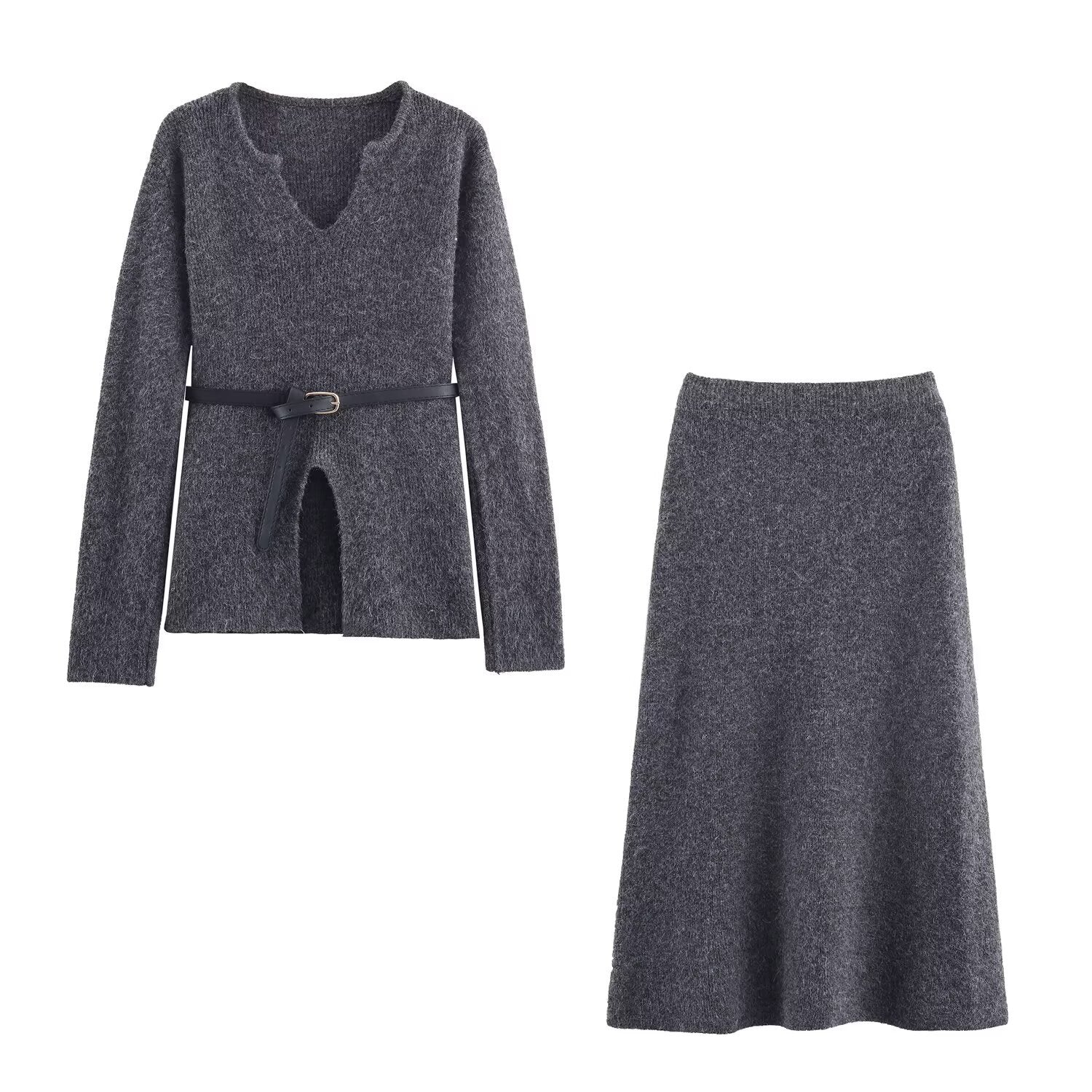 Azuramoda | Elegancki Komplet Damski Sweter i Spódnica Dopasowany Styl