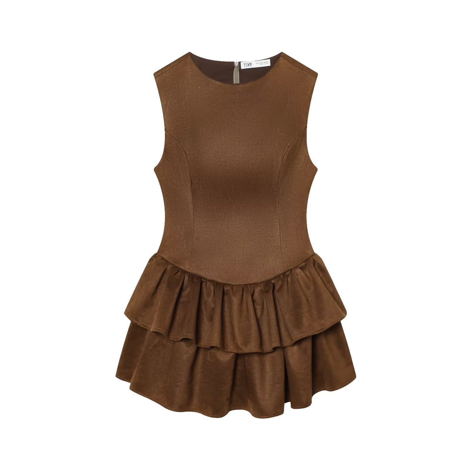 Azuramoda | Sukienka Mini z Falbanami Bez Rękawów Elegancka Rozkloszowana