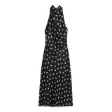 Azuramoda | Elegancka Sukienka Maxi w Groszki z Odkrytymi Plecami
