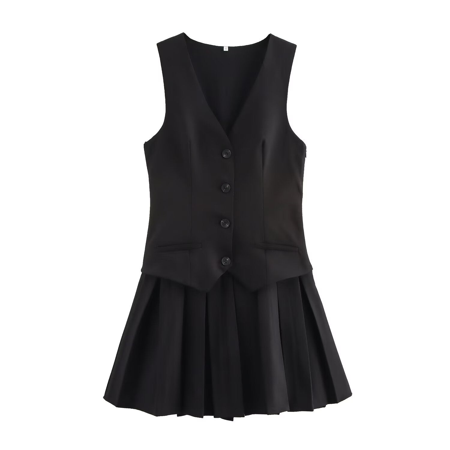 Azuramoda | Sukienka Mini z Kamizelkowym Topem i Plisowanym Dołem Elegancka
