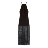 Azuramoda | Sleeveless Fringed Maxi Dress – Elegant Evening Silhouette