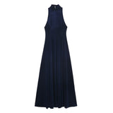 Azuramoda | Sukienka Maxi Halter Rozkloszowana Elegancka Wieczorowa