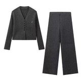 Azuramoda | Elegancki Komplet Damski Kardigan i Spodnie Komfortowy Styl