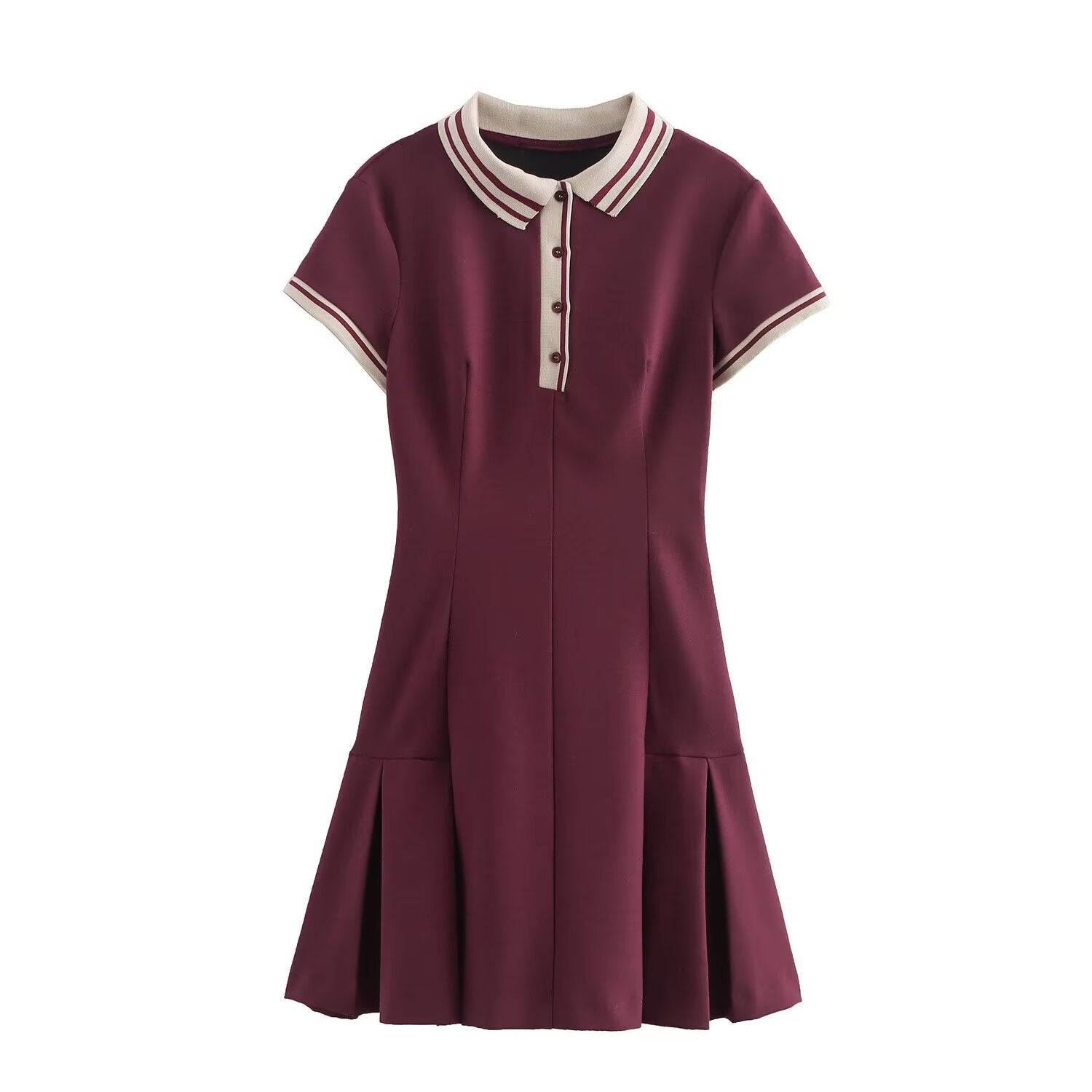 Azuramoda | Sukienka Mini z Kołnierzykiem i Guzikami Elegancka Rozkloszowana