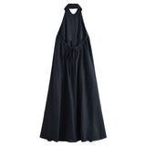 Azuramoda | Sukienka Maxi Halter Rozkloszowana Elegancka Minimalistyczna