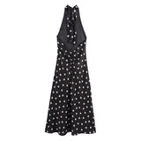 Azuramoda | Elegancka Sukienka Maxi w Groszki z Odkrytymi Plecami
