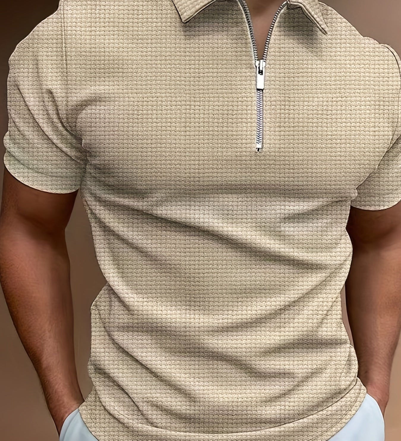 Męska koszulka polo slim fit z zamkiem elegancka i oddychająca