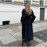 Damski czarny płaszcz długi elegancki klasyczny styl