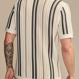 Męska Koszula Letnia w Paski Lekka Styl Retro Casual