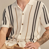 Męska Koszula Letnia w Paski Lekka Styl Retro Casual