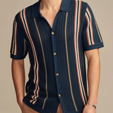 Męska Koszula Letnia w Paski Lekka Styl Retro Casual