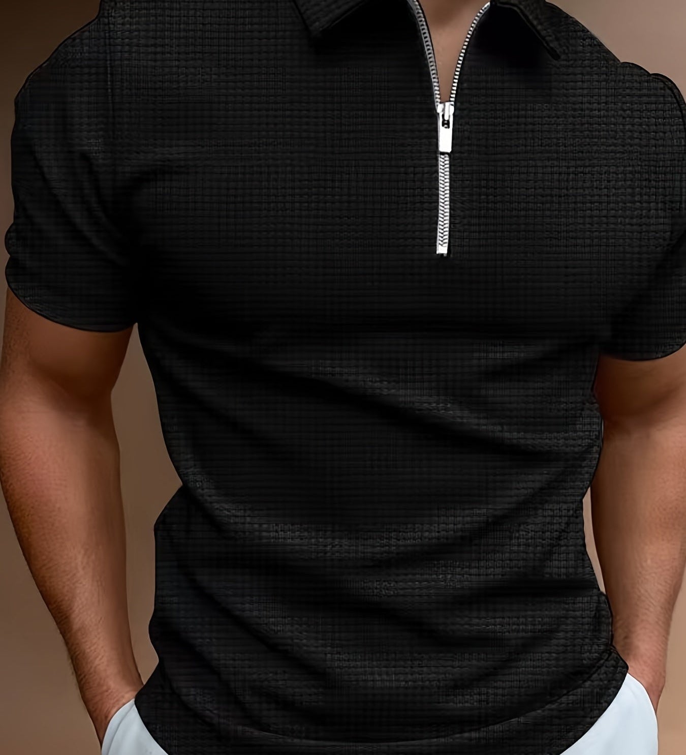 Męska koszulka polo slim fit z zamkiem elegancka i oddychająca