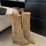 Damskie kozaki zamszowe wysokie na obcasie eleganckie stylowe