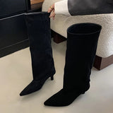 Damskie kozaki zamszowe wysokie na obcasie eleganckie stylowe